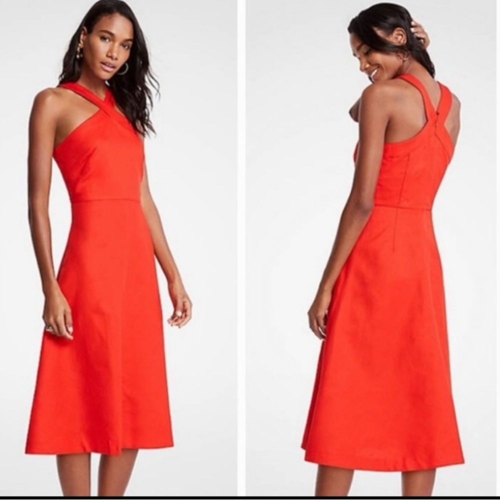 Ann Taylor orange midi dress. Size 4P